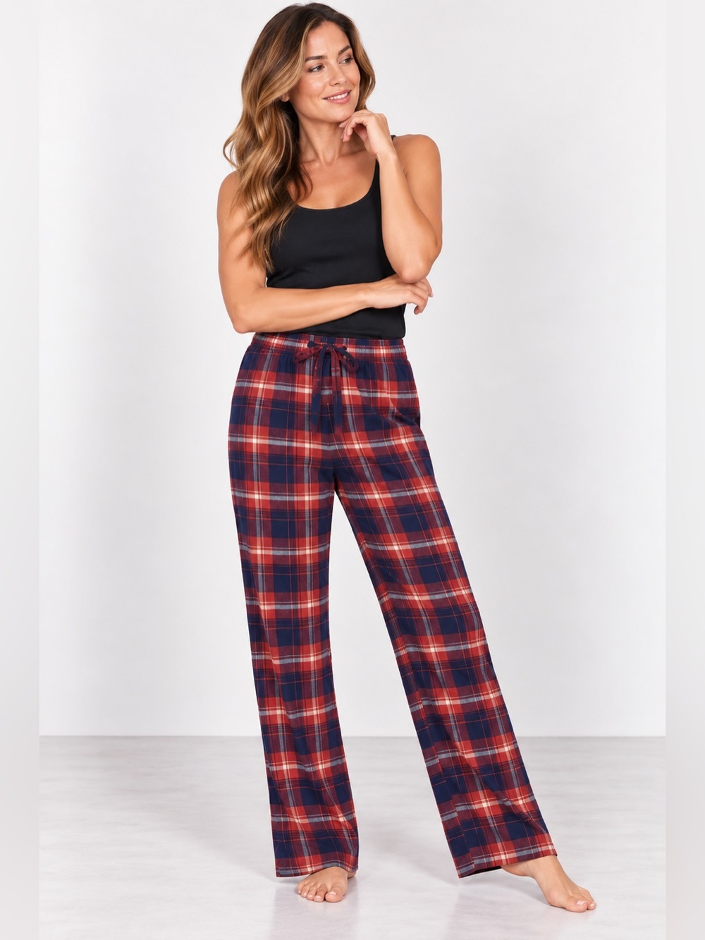 Onix Cotton Plaid Lounge Pants-Orange/Navy/White Plaid
